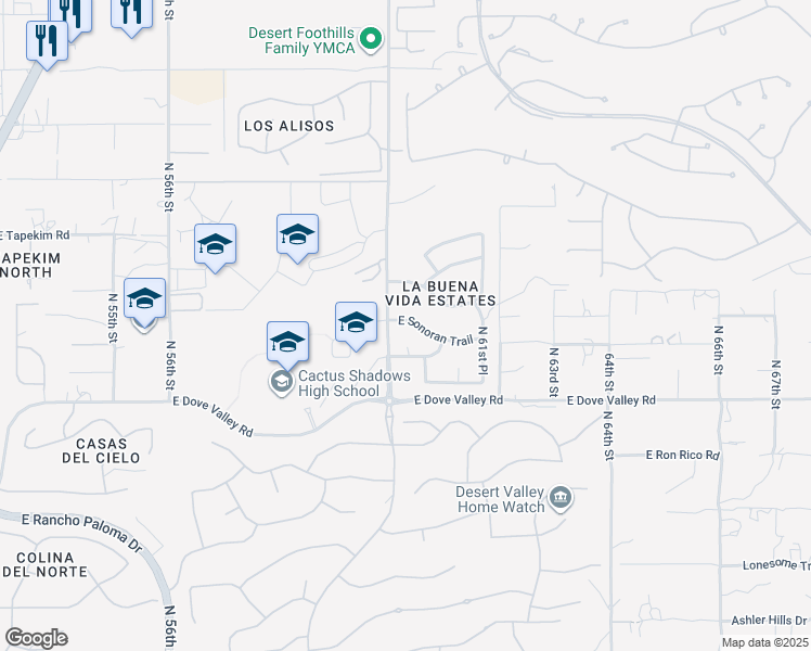 map of restaurants, bars, coffee shops, grocery stores, and more near 6005 East Sonoran Trail in Scottsdale