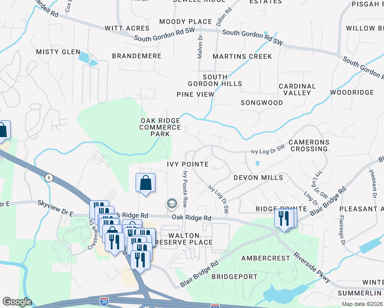map of restaurants, bars, coffee shops, grocery stores, and more near 6993 Ivy Pointe Row in Austell