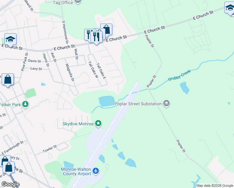 map of restaurants, bars, coffee shops, grocery stores, and more near 725B Eagles Trail in Monroe