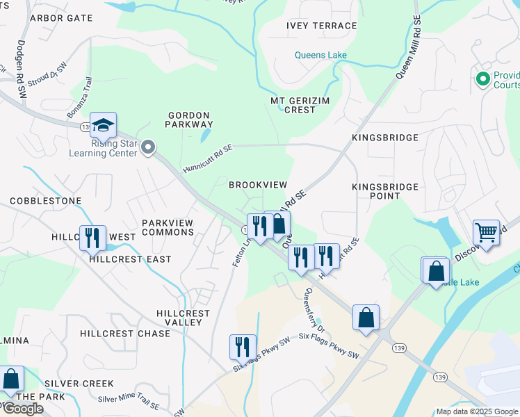 map of restaurants, bars, coffee shops, grocery stores, and more near 6885 Slate Stone Way Southeast in Mableton