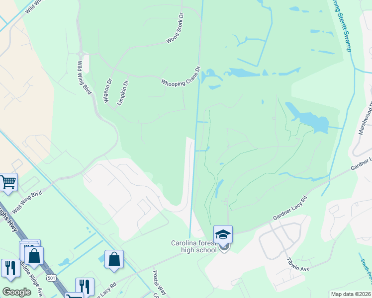 map of restaurants, bars, coffee shops, grocery stores, and more near 2817 Sanctuary Boulevard in Conway