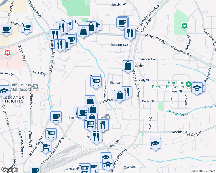 map of restaurants, bars, coffee shops, grocery stores, and more near 397 Annie Street in Scottdale