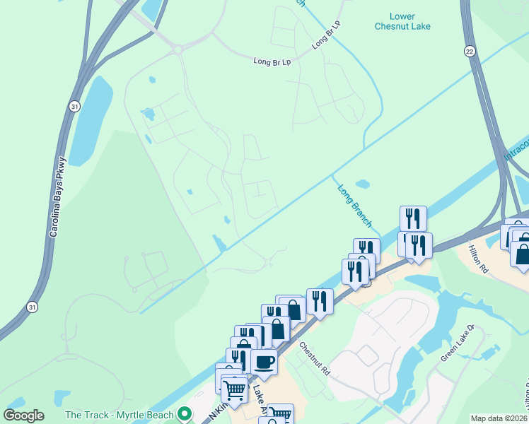 map of restaurants, bars, coffee shops, grocery stores, and more near 6510-6848 Water Tower Road in Longs