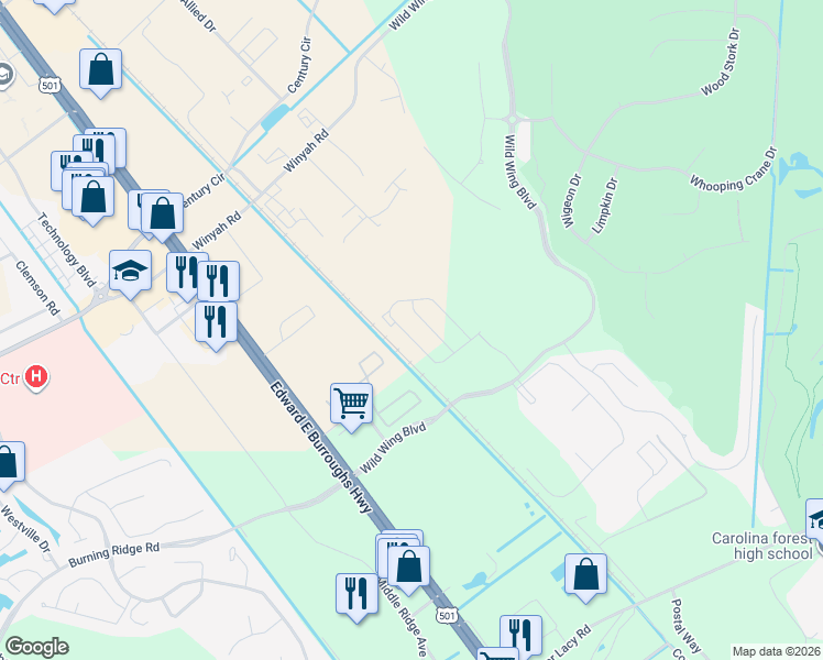 map of restaurants, bars, coffee shops, grocery stores, and more near 1039 Tee Shot Drive in Conway