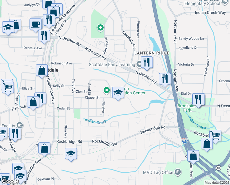 map of restaurants, bars, coffee shops, grocery stores, and more near 405 Brownell Avenue in Scottdale