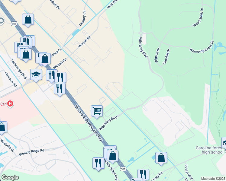 map of restaurants, bars, coffee shops, grocery stores, and more near 1123 Fairway Lane in Conway