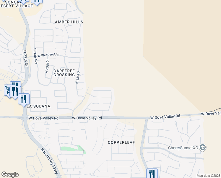 map of restaurants, bars, coffee shops, grocery stores, and more near 2112 West Eagle Feather Road in Phoenix