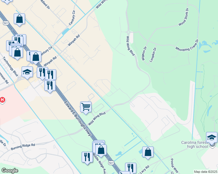 map of restaurants, bars, coffee shops, grocery stores, and more near 1020 Tee Shot Drive in Conway
