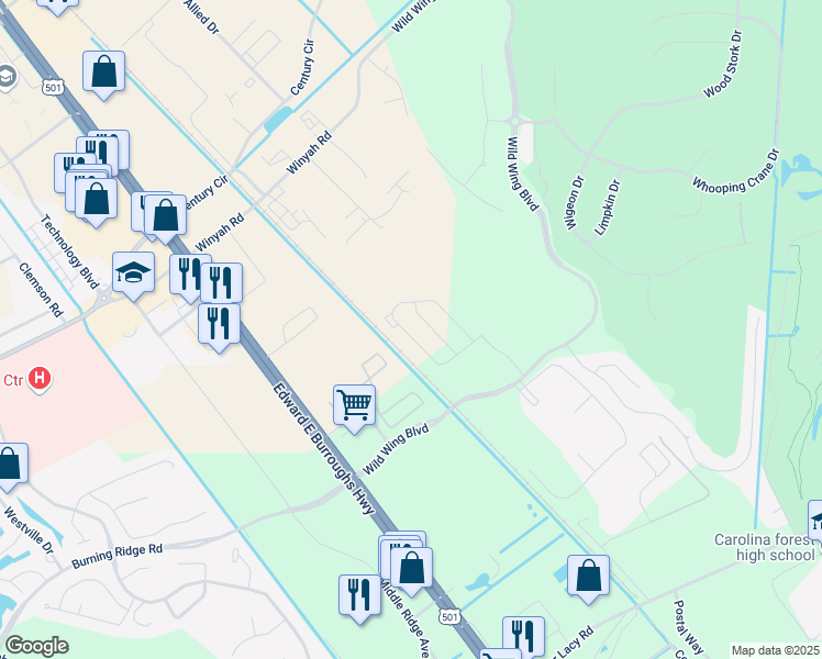 map of restaurants, bars, coffee shops, grocery stores, and more near 1119 Fairway Lane in Conway