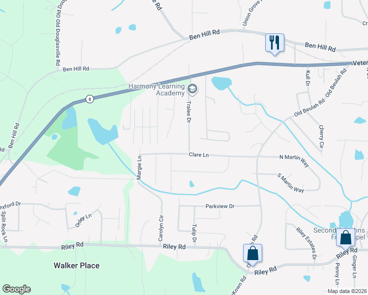 map of restaurants, bars, coffee shops, grocery stores, and more near 6905 Tralee Drive in Lithia Springs