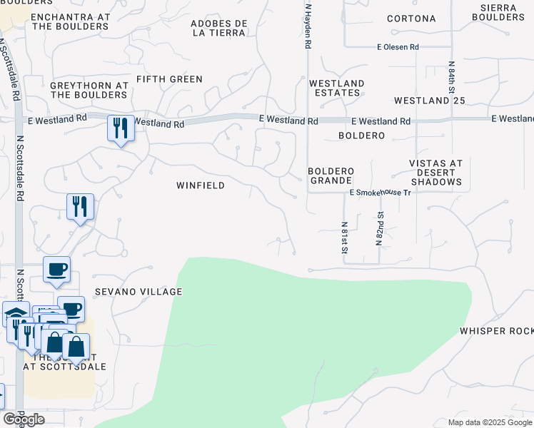 map of restaurants, bars, coffee shops, grocery stores, and more near 7885 East Soaring Eagle Way in Scottsdale