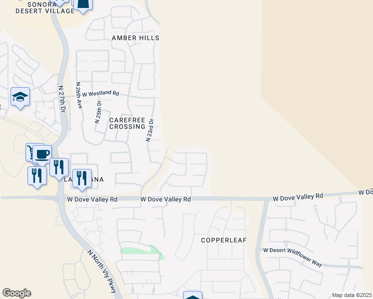 map of restaurants, bars, coffee shops, grocery stores, and more near 2206 West Eagle Feather Road in Phoenix