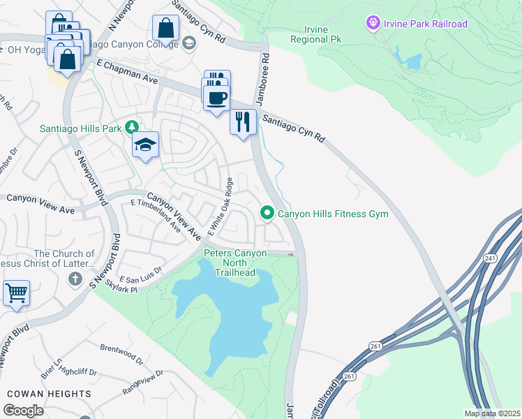 map of restaurants, bars, coffee shops, grocery stores, and more near 145 South Cross Creek Road in Orange