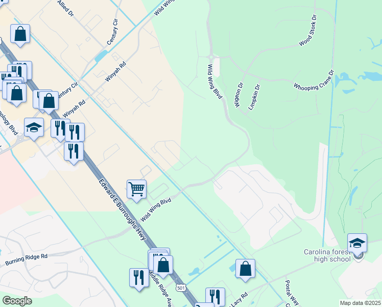 map of restaurants, bars, coffee shops, grocery stores, and more near 1019 Fairway Lane in Conway