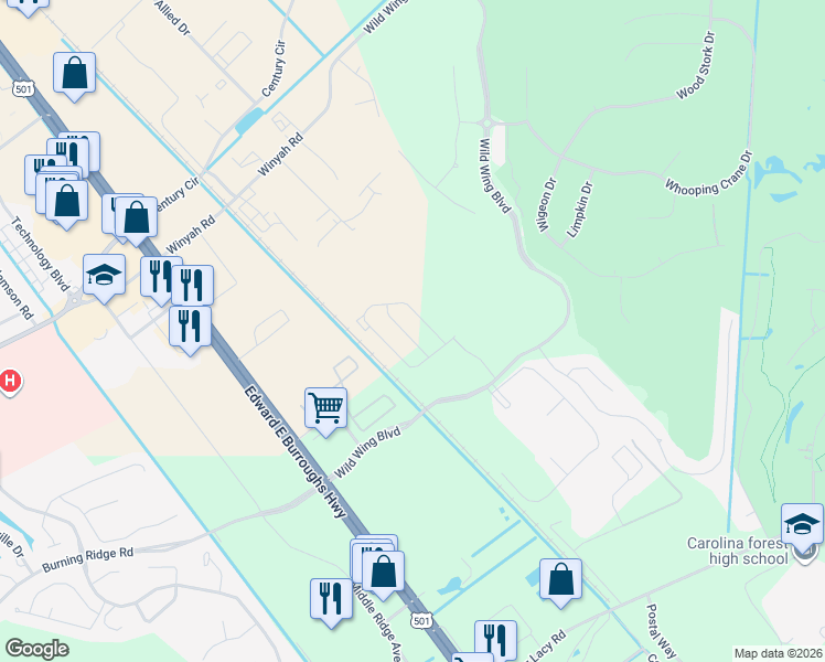 map of restaurants, bars, coffee shops, grocery stores, and more near 1022 Tee Shot Drive in Conway