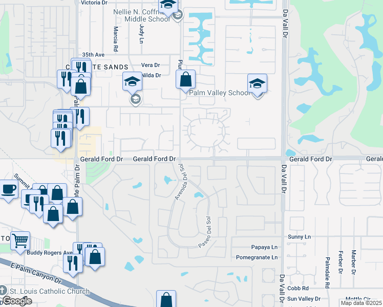 map of restaurants, bars, coffee shops, grocery stores, and more near 35970 Lindera Ct in Rancho Mirage