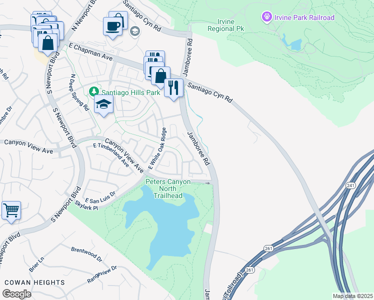 map of restaurants, bars, coffee shops, grocery stores, and more near 145 South Cross Creek Road in Orange