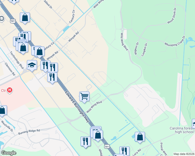 map of restaurants, bars, coffee shops, grocery stores, and more near 1041 Tee Shot Drive in Conway
