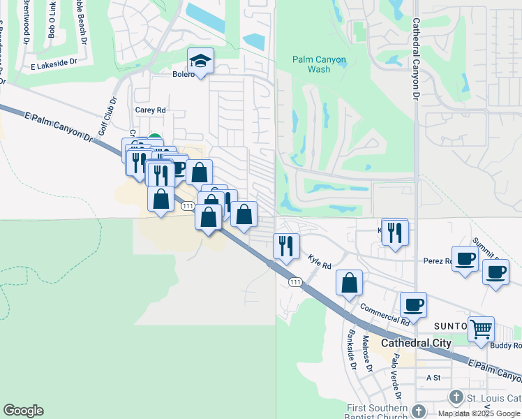 map of restaurants, bars, coffee shops, grocery stores, and more near 13 Taft in Cathedral City