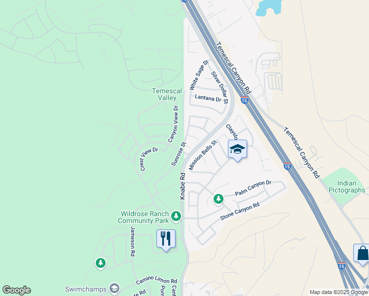 map of restaurants, bars, coffee shops, grocery stores, and more near 9045 Pink Moss Court in Corona