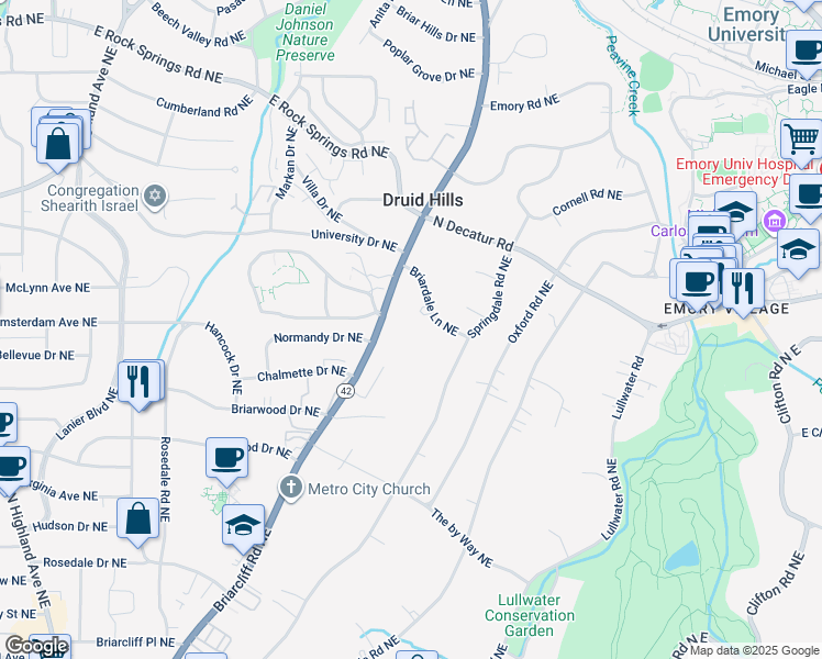map of restaurants, bars, coffee shops, grocery stores, and more near 1166 Springdale Road Northeast in Atlanta