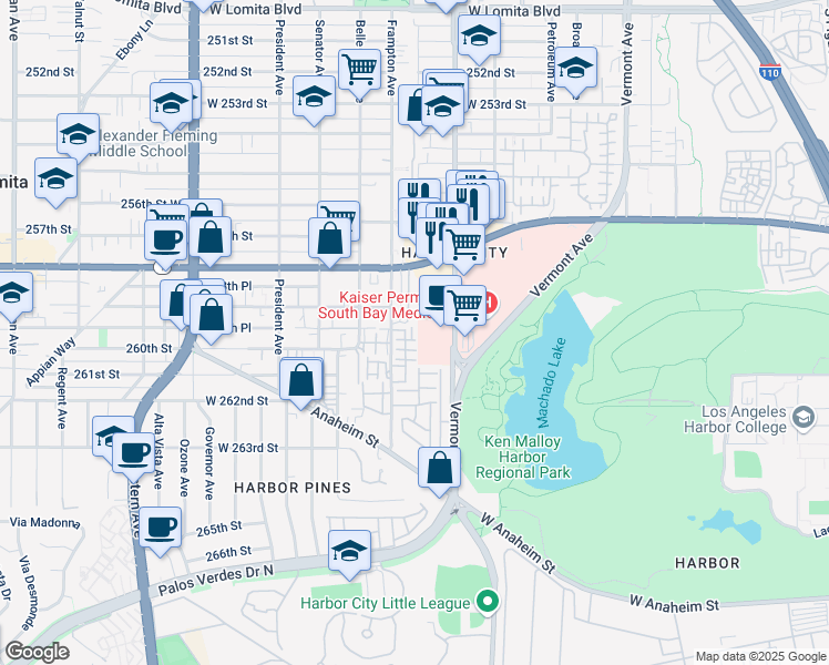 map of restaurants, bars, coffee shops, grocery stores, and more near 25916 Sandstone Lane in Los Angeles