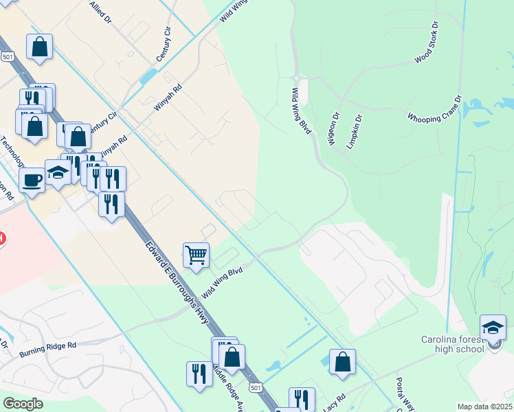 map of restaurants, bars, coffee shops, grocery stores, and more near 1019 Fairway Lane in Conway