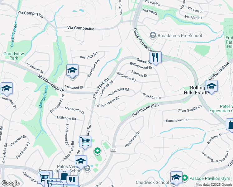 map of restaurants, bars, coffee shops, grocery stores, and more near 5212 Bluemound Road in Rolling Hills Estates