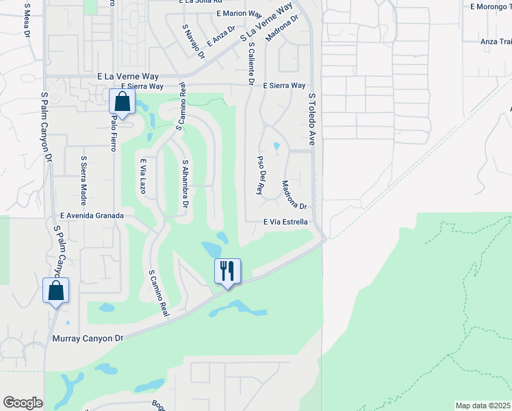 map of restaurants, bars, coffee shops, grocery stores, and more near 2479 Playa Circle in Palm Springs