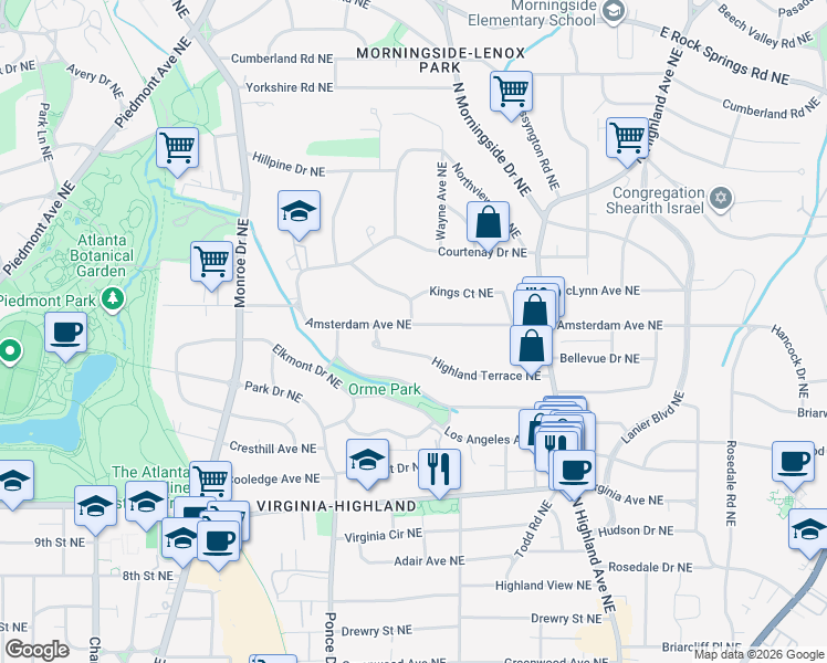 map of restaurants, bars, coffee shops, grocery stores, and more near 811 Amsterdam Avenue Northeast in Atlanta