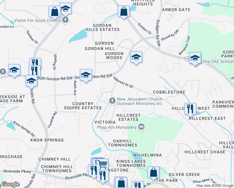 map of restaurants, bars, coffee shops, grocery stores, and more near 6837 Shenandoah Trail in Austell