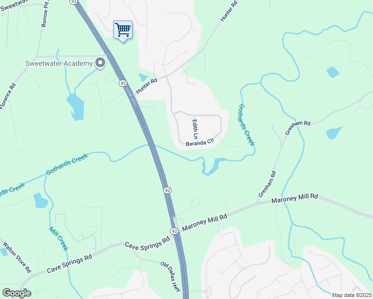 map of restaurants, bars, coffee shops, grocery stores, and more near 392 Beranda Circle in Douglasville