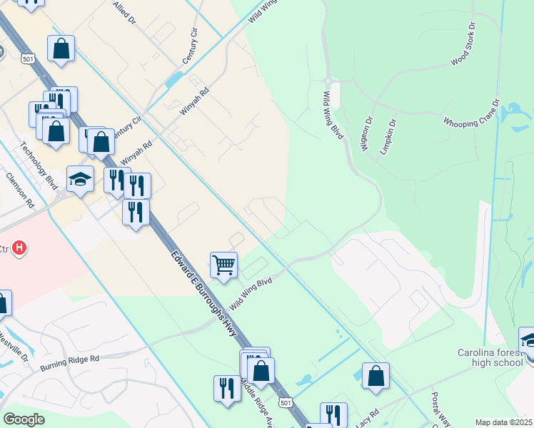 map of restaurants, bars, coffee shops, grocery stores, and more near 1035 Tee Shot Drive in Conway