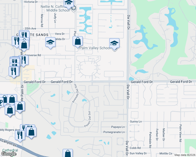 map of restaurants, bars, coffee shops, grocery stores, and more near 35981 Alameda Court in Rancho Mirage
