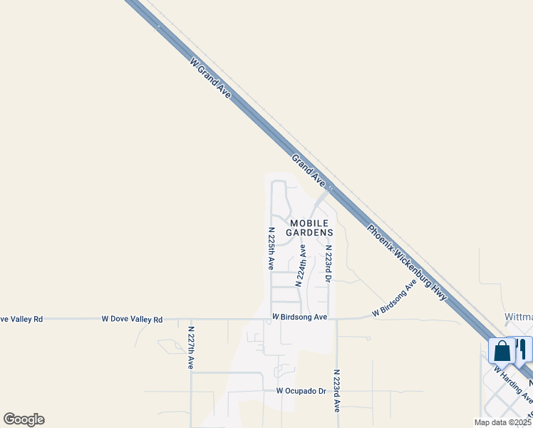 map of restaurants, bars, coffee shops, grocery stores, and more near 33444 North 225th Avenue in Wittmann