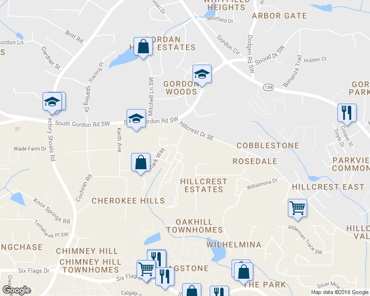 map of restaurants, bars, coffee shops, grocery stores, and more near 6837 Shenandoah Trail in Austell