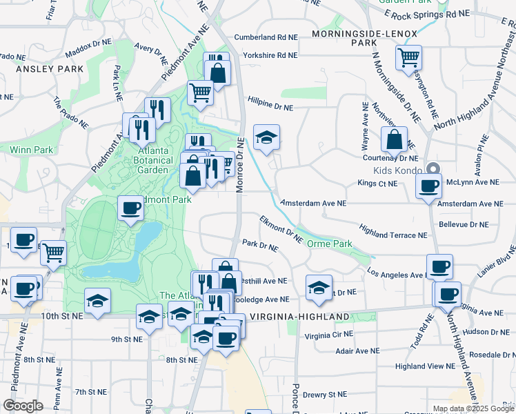 map of restaurants, bars, coffee shops, grocery stores, and more near 636 Orme Circle Northeast in Atlanta