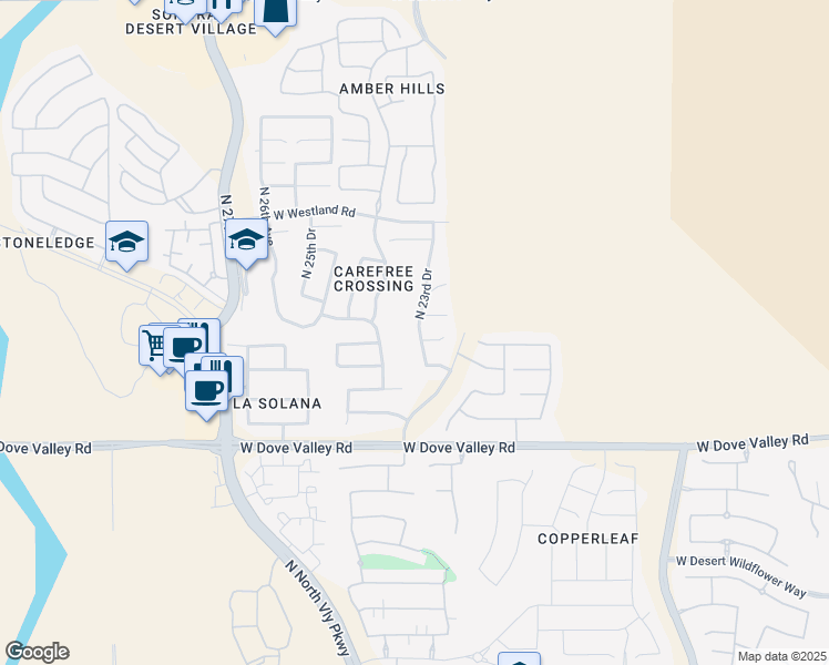 map of restaurants, bars, coffee shops, grocery stores, and more near 33402 North 23rd Drive in Phoenix
