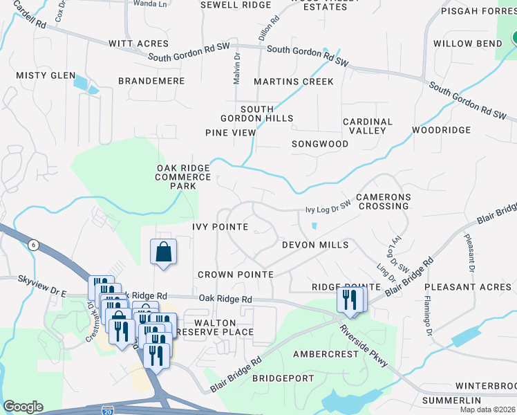 map of restaurants, bars, coffee shops, grocery stores, and more near 6712 Ivy Log Drive Southwest in Austell