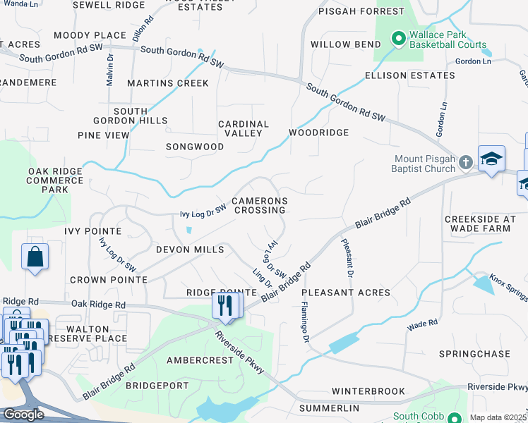 map of restaurants, bars, coffee shops, grocery stores, and more near 1137 Poplar Log Pl in Austell