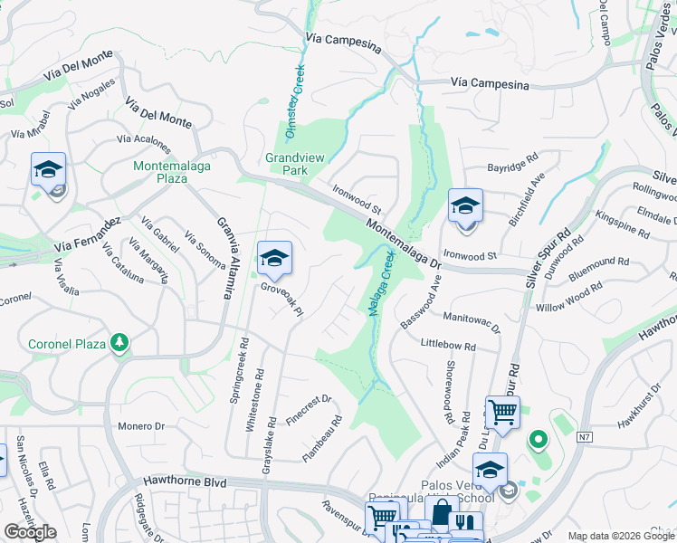 map of restaurants, bars, coffee shops, grocery stores, and more near 26611 Grayslake Road in Rancho Palos Verdes