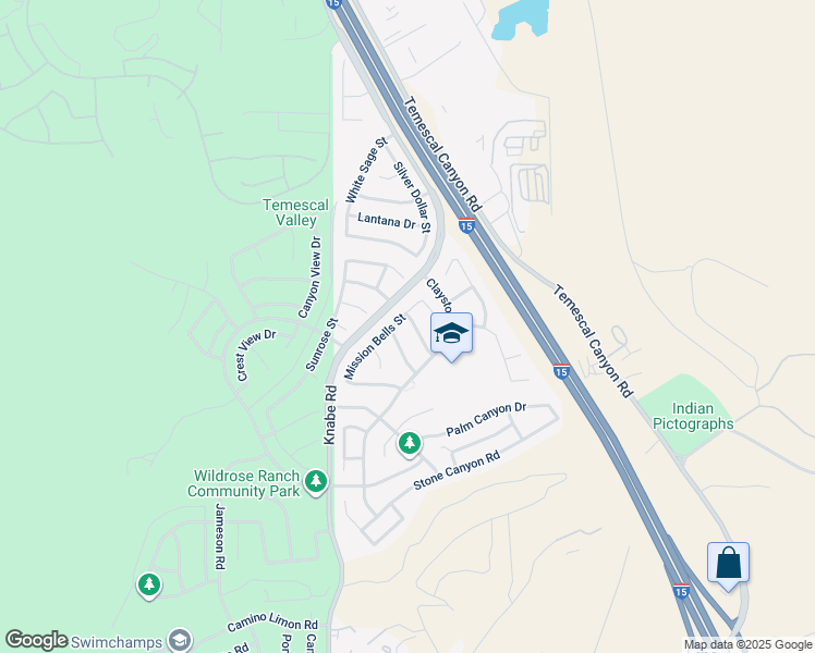 map of restaurants, bars, coffee shops, grocery stores, and more near 22845 Rockcress Street in Corona