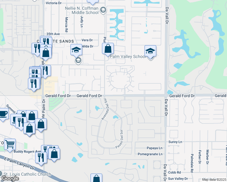 map of restaurants, bars, coffee shops, grocery stores, and more near 35958 Lindera Court in Rancho Mirage