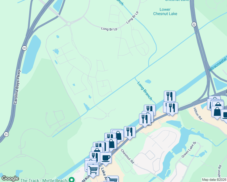 map of restaurants, bars, coffee shops, grocery stores, and more near 6847 Long Bay Road in Longs