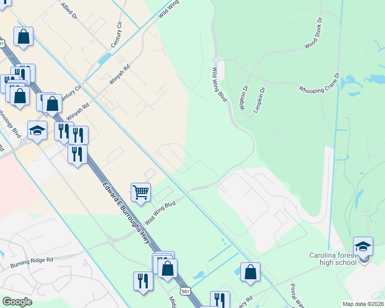 map of restaurants, bars, coffee shops, grocery stores, and more near 1019 Fairway Lane in Conway