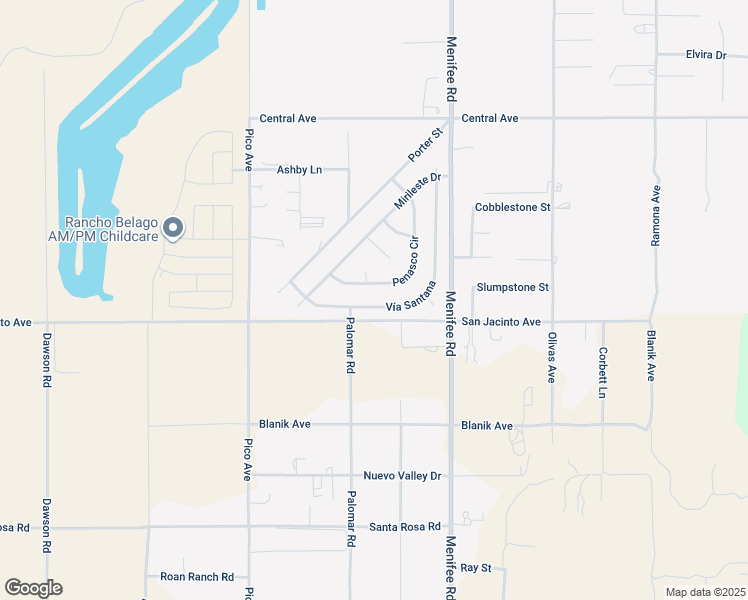 map of restaurants, bars, coffee shops, grocery stores, and more near 22929 Vía Santana in Nuevo