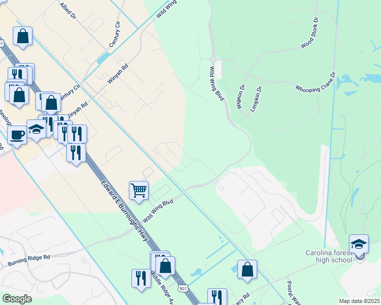 map of restaurants, bars, coffee shops, grocery stores, and more near 1019 Fairway Lane in Conway