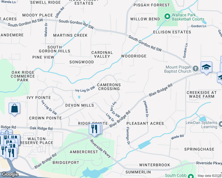 map of restaurants, bars, coffee shops, grocery stores, and more near 1137 Poplar Log Place in Austell