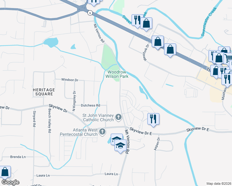 map of restaurants, bars, coffee shops, grocery stores, and more near 648 Brannon Drive in Lithia Springs