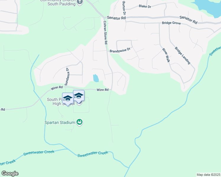map of restaurants, bars, coffee shops, grocery stores, and more near 1515 Winn Road in Douglasville